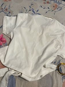 White Button-Up Tie-Front Blouse