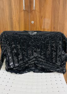 Elegant Black Sequin Full-Sleeve Blouse