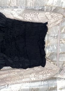 Black Smocked Lace Sleeve Top