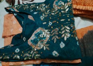 New bandhani Teal and Peach Kurta Set