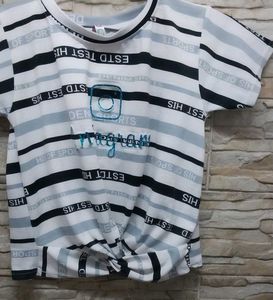 Stylish Striped T-Shirt with Knot Detail(L)