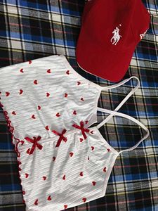 Cute White & Red Heart Cami Top