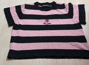 Pink &amp; Black Striped Cropped Top