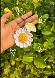 Handmade Crochet Daisy Keychain