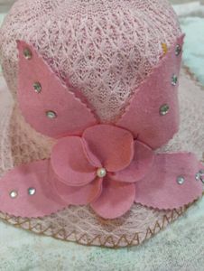 Pink Beaded Flower Sun Hat