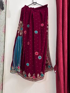 Exquisite Maroon Velvet Lehenga Choli