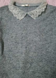 Grey Lace Collar Sweater