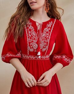 Branded Red Embroidered Dress