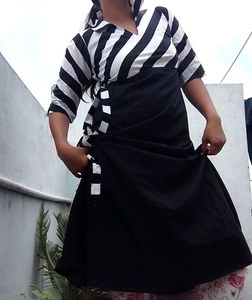 Stylish Black & White Striped Kurta Set