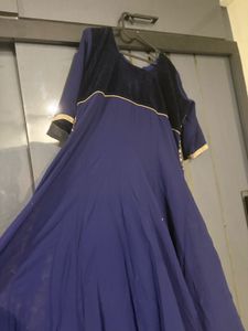 Elegant Navy Blue Embroidered Frock