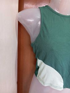 Green Colorblock Ribbed Tank Top