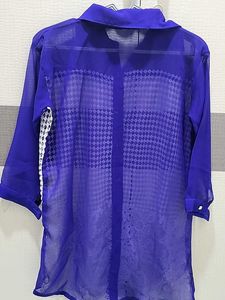 Chic Blue Sheer Tunic Top with Lace Detail