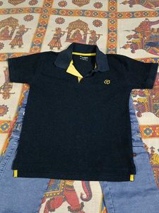 Boys Black Polo Shirt &amp; Blue Jeans