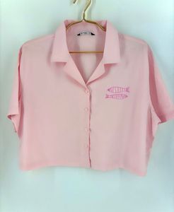 Pink Cropped Shirt with Fish Detail