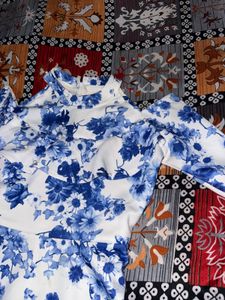 White And Blue Floral Gown