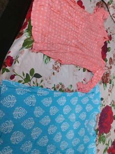 Charming Peach & Blue Kurta Set