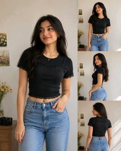 Chic Black Lace Trim Crop Top