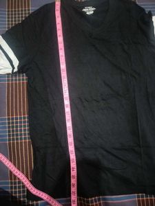 Black V-Neck T-Shirt with White Stripes