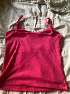 Thailand  Pink Ribbed Tank Top with Gold Chain S