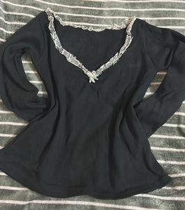 Chic Lace Trim Long Sleeve Top