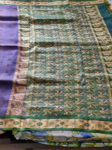 Purple Silk Saree with Green Border