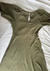 Olive Green Button Detail Midi Dress