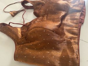 heart line neckline Elegant Brown Embellished Blou