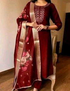 Elegant Maroon Kurta Set with Dupatta