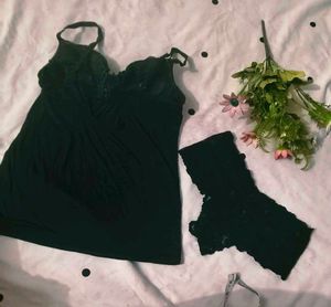 Black Lace Trim Cami and brief