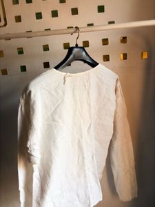 Cream Linen Long Sleeve Top