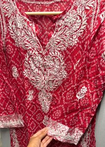 Lucknowi Chikankari Red Kurta