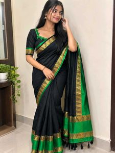 Elegant Black Saree with Green Blouse