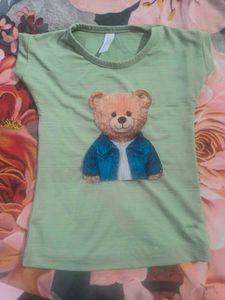 Cute Teddy Bear T-Shirt &amp; Denim Shorts Set