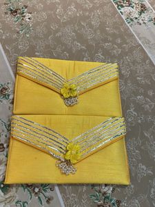 Set of 2 Yellow Embroidered Haldi Clutches