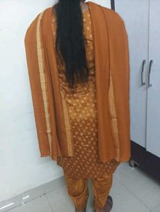 Orange Printed Kurta Set with Dupatta