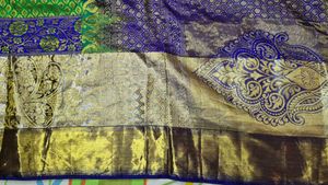 Vibrant Green &amp; Royal Blue Silk Saree