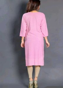 Women's Pink Chikan Embroidery Kurta