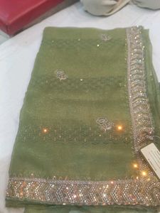 Elegant Green Sequined Saree