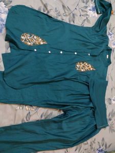 Stylish Teal Kurta Set with Embellishments