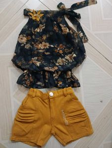 Cute Floral Top and Yellow Shorts Set
