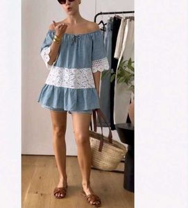 Off-Shoulder Denim Lace top
