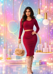 Elegant Maroon Bodycon Dress Set