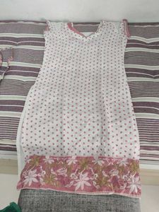 White Kurta with Pink Polka Dots &amp; Embroidery