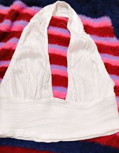 White Halter Neck  Crop Top