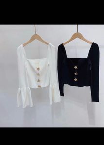 Chic Black Bell Sleeve Button-Up Top