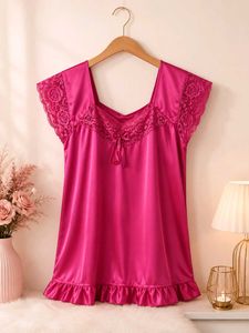 Satin Lace Trim Pajama Set