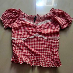 Red Gingham Cottagecore Top