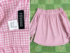 Pink Gingham Off-Shoulder Top