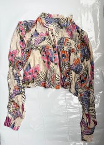 Boho Peacock Print Cropped shirt