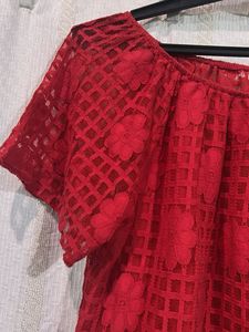 Chic Red Lace Off-Shoulder Top